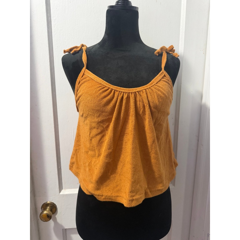 Dandy Del Mar Mustard Terry Cropped Tank Top Medium Yellow Cotton Tie Strap